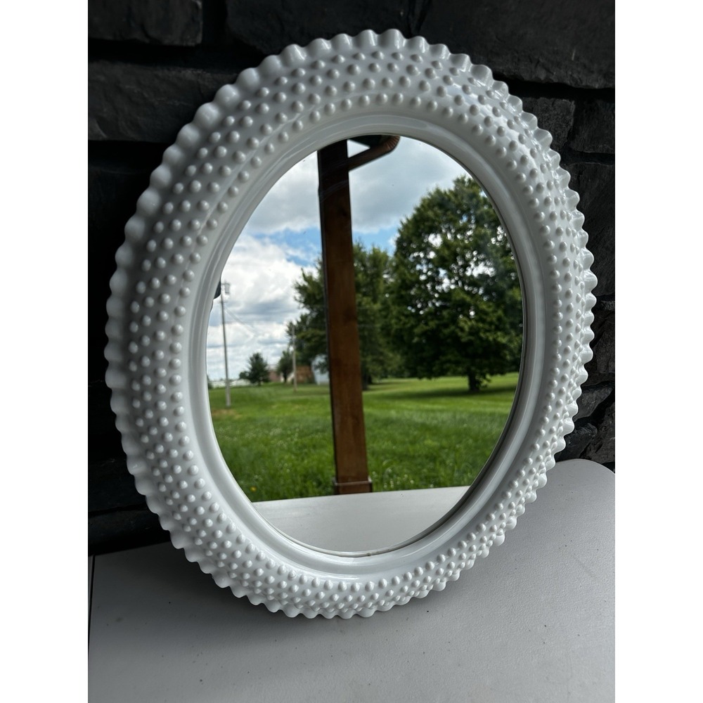 Vintage Burwood Homco Faux Milk Glass Hobnail Wall Mirror Ruffled Cottage Granny
